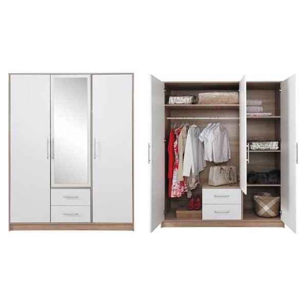 Armadio Armadio Ad Ante Battenti Smart 150X56X190Cm Rovere Sonoma Bianco Specchio 3 Ante-image