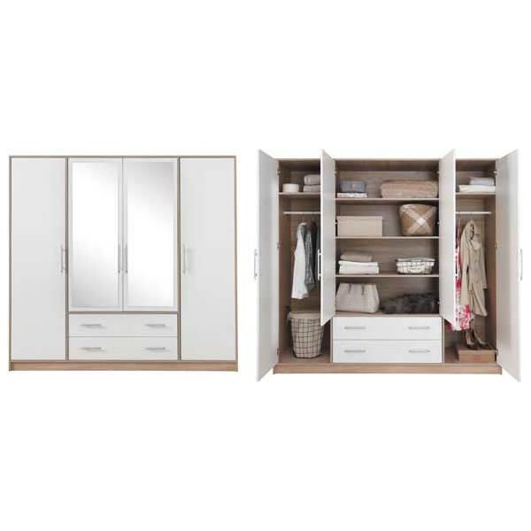 Armadio Armadio Ad Ante Battenti Smart 200X56X190Cm Rovere Sonoma Bianco 4 Ante A Specchio-image