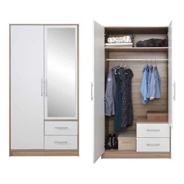 Armadio Armadio Ad Ante Battenti Smart 100X56X190Cm Rovere Sonoma Bianco 2 Ante A Specchio-image