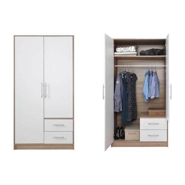Armadio Armadio Ad Ante Battenti Smart 100X56X190Cm Rovere Sonoma Bianco 2 Ante-image