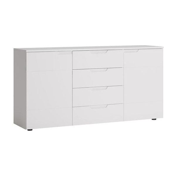 Cassettiera Paris 160X40X81,5 Cm Bianco Lucido A 2 Ante Senza Maniglie-image
