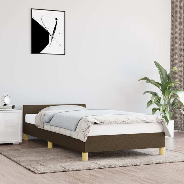 The Living Store Struttura Letto Con Testiera In Tessuto Marrone Scuro 80X200 Cm-image