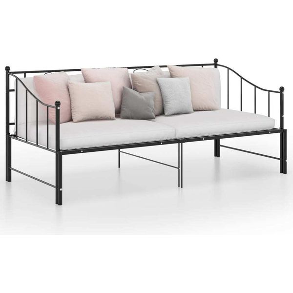 The Living Store Divano Letto Allungabile In Metallo Nero 90X200 Cm-image