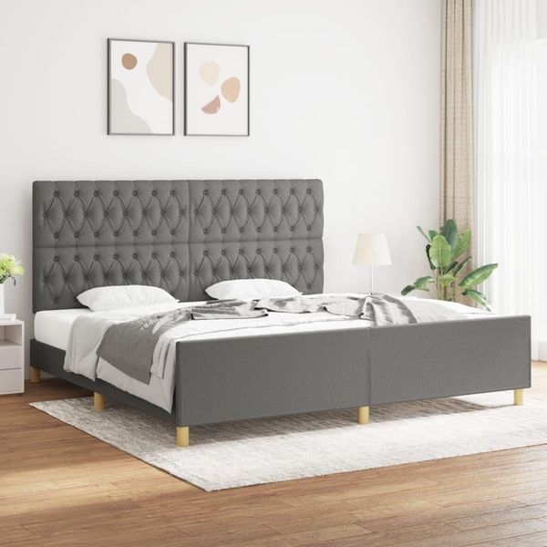 The Living Store Struttura Letto Con Testiera In Tessuto Grigio Scuro 200X200 Cm-image