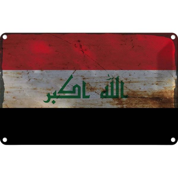 Vianmo Insegna Di Latta 12X18 Cm Bandiera Irak Flag Of Iraq Rost-image