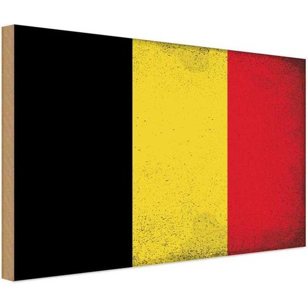 Vianmo Insegna In Legno 20X30 Cm Bandiera Belgien Flag Of Belgium Vintage-image
