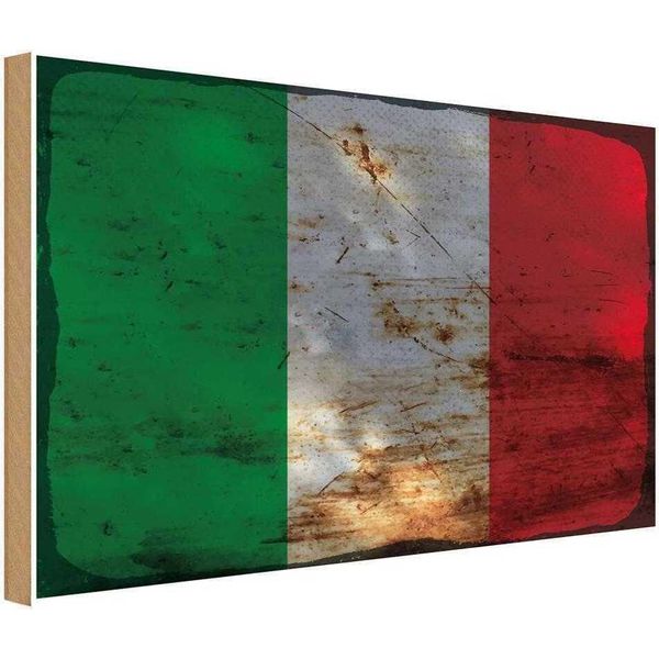 Vianmo Insegna In Legno 20X30 Cm Bandiera Italien Flag Of Italy Rost-image