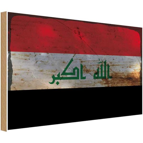 Vianmo Insegna In Legno 20X30 Cm Bandiera Irak Flag Of Iraq Rost-image