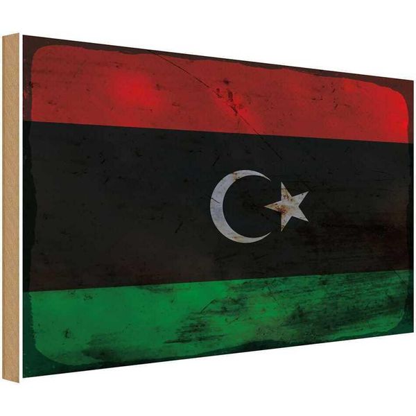 Vianmo Insegna In Legno 12X18 Cm Bandiera Libyen Flag Of Libya Rost-image