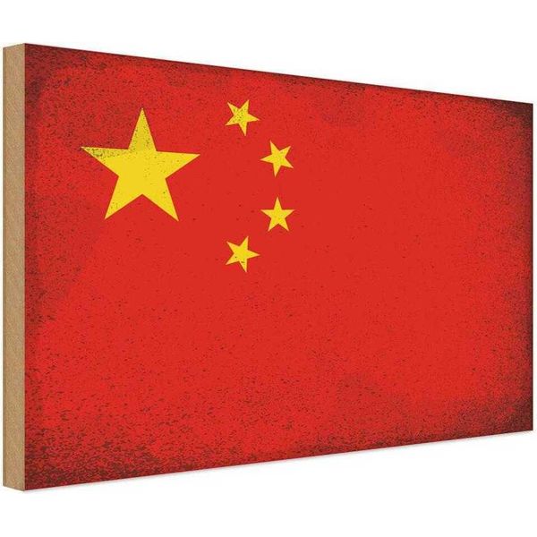 Vianmo Insegna In Legno 12X18 Cm Bandiera China Flag Of China Vintage-image