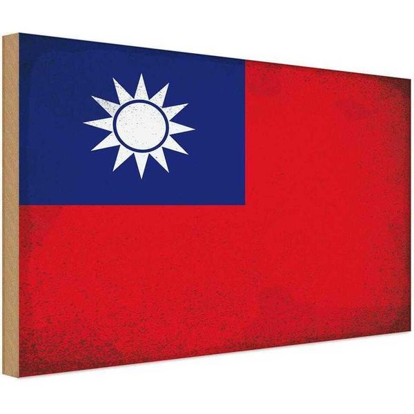Vianmo Insegna In Legno 20X30 Cm Bandiera China Flag Of Taiwan Vintage-image