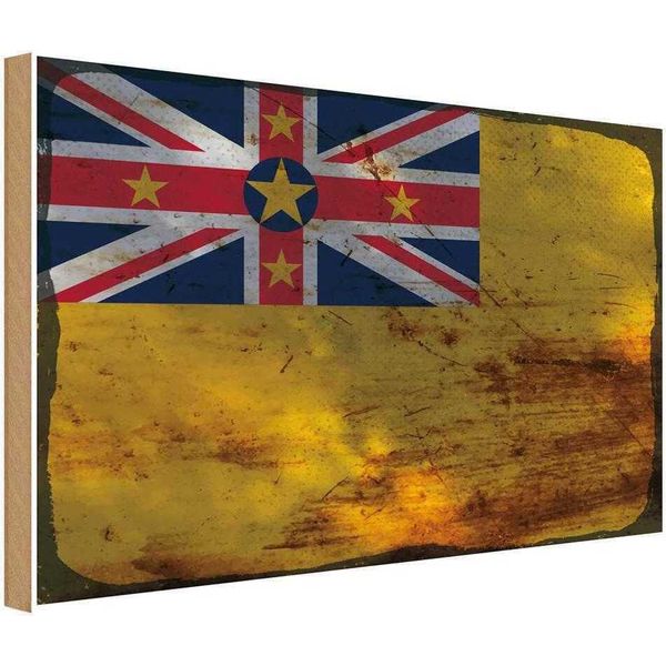 Vianmo Insegna In Legno 12X18 Cm Bandiera Niue Flag Of Niue Rost-image