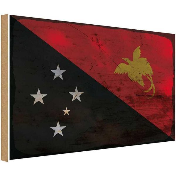 Vianmo Insegna In Legno 20X30 Cm Bandiera Papua?Neuguinea New Guinea Rost-image
