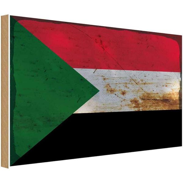 Vianmo Insegna In Legno 20X30 Cm Bandiera Sudan Flag Of Sudan Rost-image