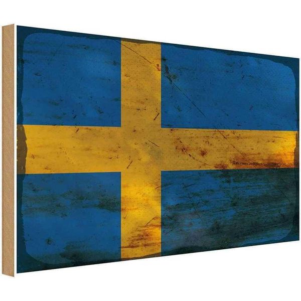 Vianmo Insegna In Legno 20X30 Cm Bandiera Schweden Flag Of Sweden Rost-image