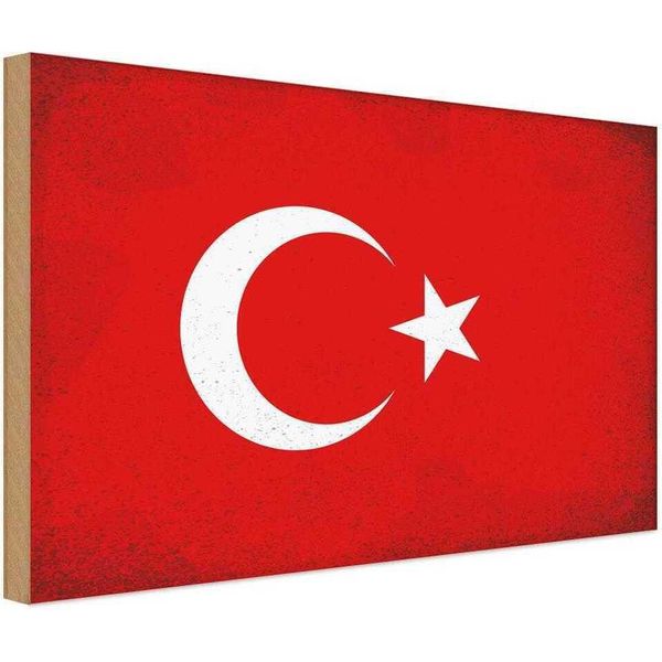 Vianmo Insegna In Legno 20X30 Cm Bandiera TüRkei Flag Of Turkey Vintage-image