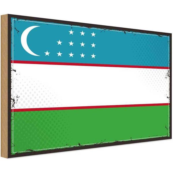 Vianmo Insegna In Legno 12X18 Cm Bandiera Usbekistans Uzbekistan-image