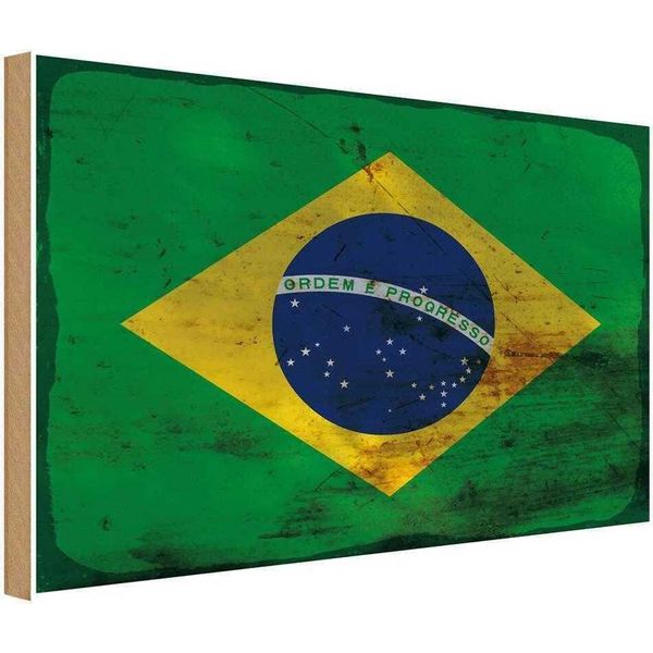 Vianmo Insegna In Legno 12X18 Cm Bandiera Brasilien Flag Of Brazil Rost-image