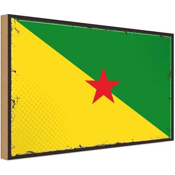 Vianmo Insegna In Legno 30X40 Cm Bandiera FranzöSisch?Guayanas Retro Flag-image