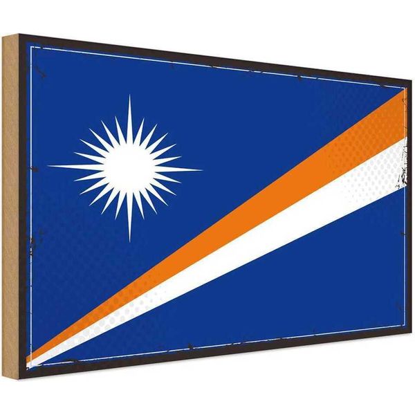 Vianmo Insegna In Legno 30X40 Cm Bandiera Marshallinseln Retro Flag-image