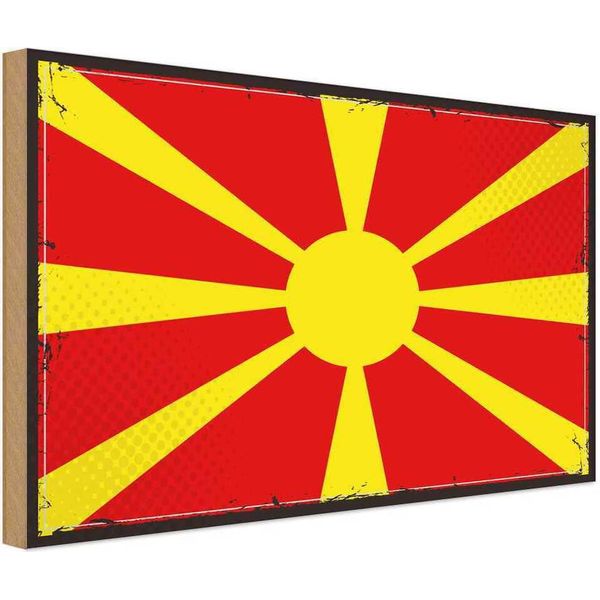 Vianmo Insegna In Legno 30X40 Cm Bandiera Mazedoniens Retro Flag Macedonia-image