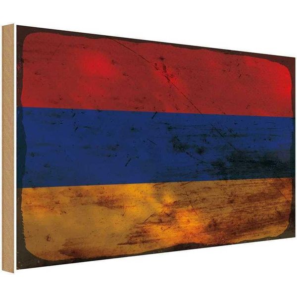 Vianmo Insegna In Legno 20X30 Cm Bandiera Armenien Flag Of Armenia Rost-image