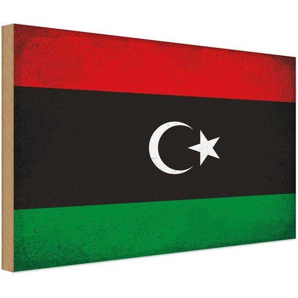 Vianmo Insegna In Legno 20X30 Cm Bandiera Libyen Flag Of Libya Vintage-image