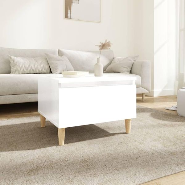 The Living Store Tavolino Bianco Lucido 50X46X35 Cm In Materiale Ligneo-image