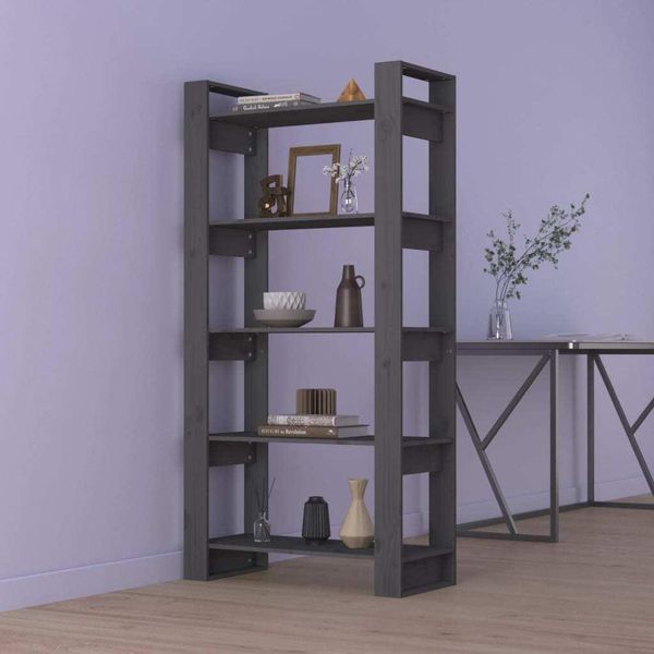 Vidaxl Scaffale/Divisorio Grigio 80X35X160 Cm In Legno Massiccio - Scaffale - Librerie - Divisorio - Scaffale In Legno-image