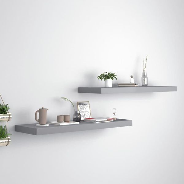 The Living Store Mensole Sospese 2 Pz. Grigio 80X23,5X3,8 Cm Mdf-image