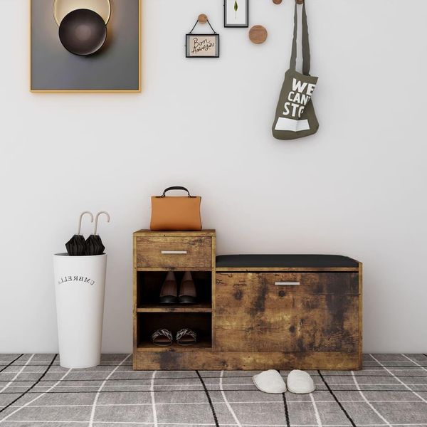 The Living Store Panca Per Scarpe In Rovere Fumé 94,5X31X57 Cm Materiale In Legno-image