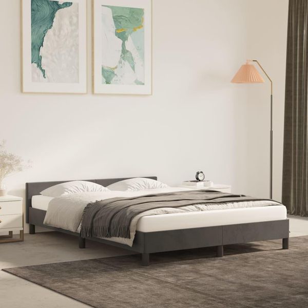 The Living Store Struttura Letto Con Testata Grigio Scuro 140X190 Cm In Velluto-image