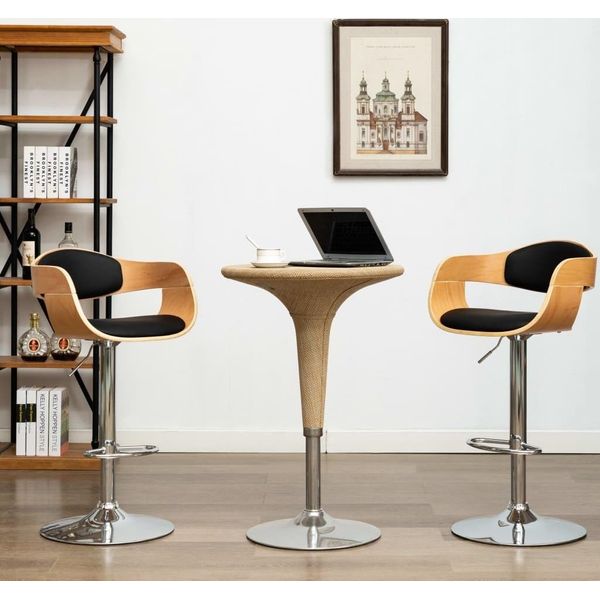 The Living Store Sgabello Da Bar 2 Pezzi In Legno Curvato Nero E Similcuoio-image