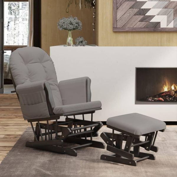 The Living Store Poltrona A Dondolo Con Sgabello Scorrevole Tessuto Grigio Chiaro-image