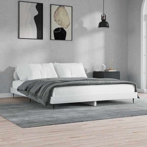 The Living Store Struttura Letto Bianca Lucida 200X200 Cm In Materiale Ligneo-image