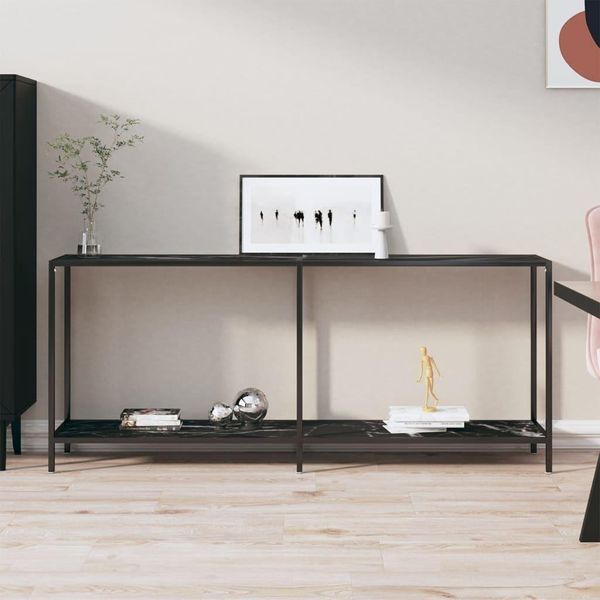 The Living Store Consolle Nera 180X35X75,5 Cm In Vetro Temperato-image