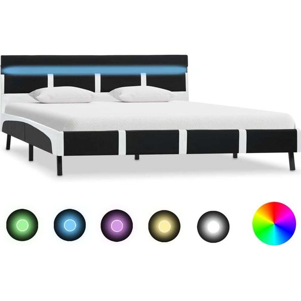 The Living Store Struttura Letto Con Led In Ecopelle Nera 160X200 Cm-image