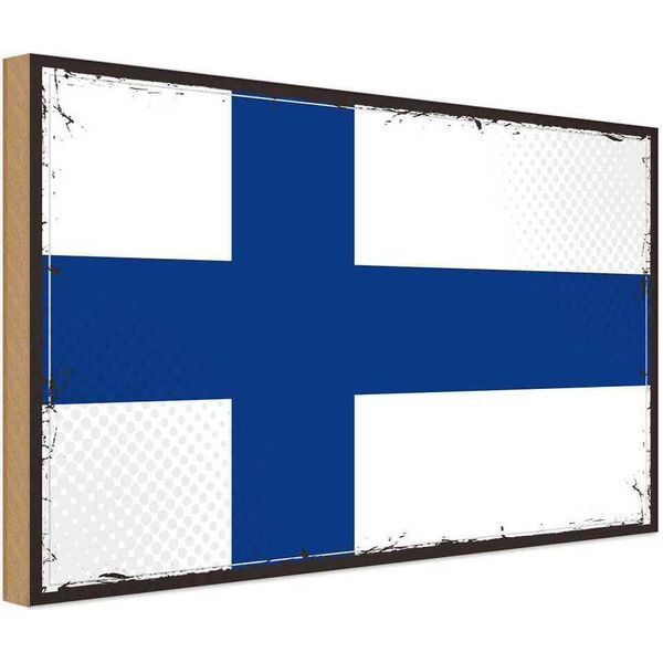 Vianmo Insegna In Legno 30X40 Cm Bandiera Finnlands Retro Flag Of Finland-image