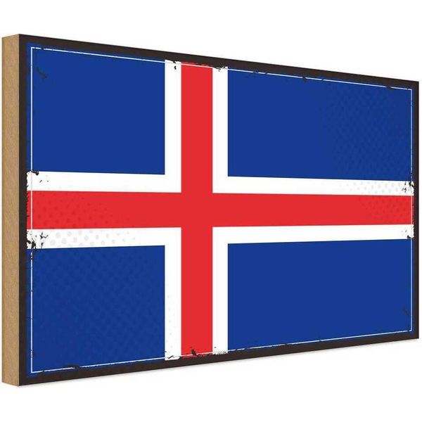 Vianmo Insegna In Legno 30X40 Cm Bandiera Islands Retro Flag Of Iceland-image