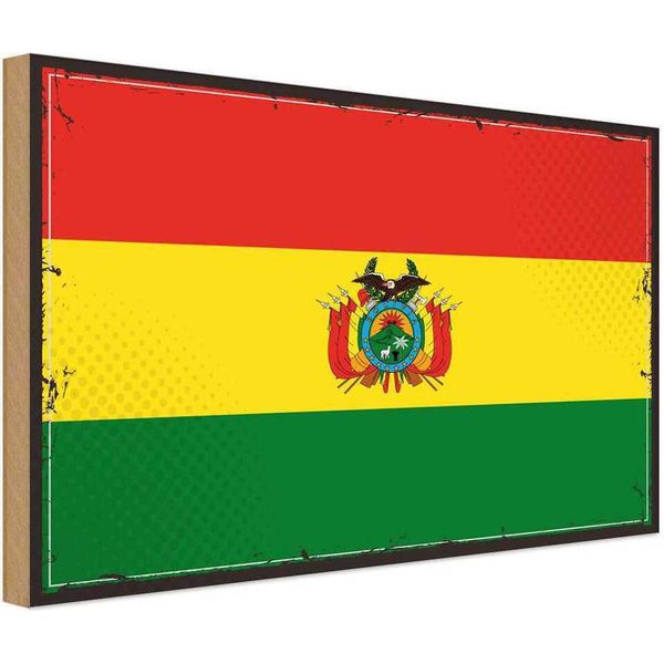 Vianmo Insegna In Legno 30X40 Cm Bandiera Boliviens Retro Flag Of Bolivia-image