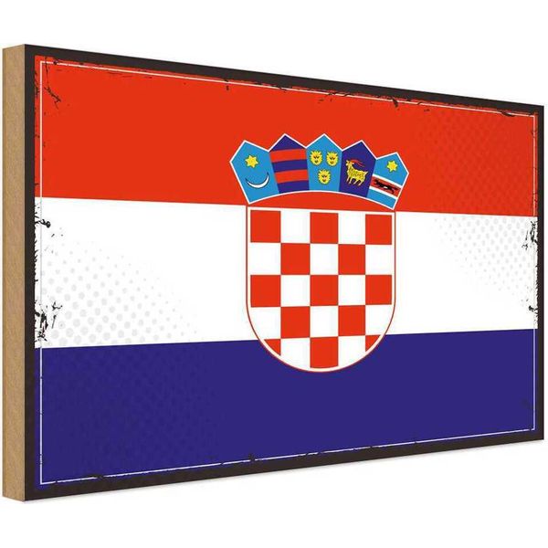 Vianmo Insegna In Legno 30X40 Cm Bandiera Kroatiens Retro Flag Of Croatia-image