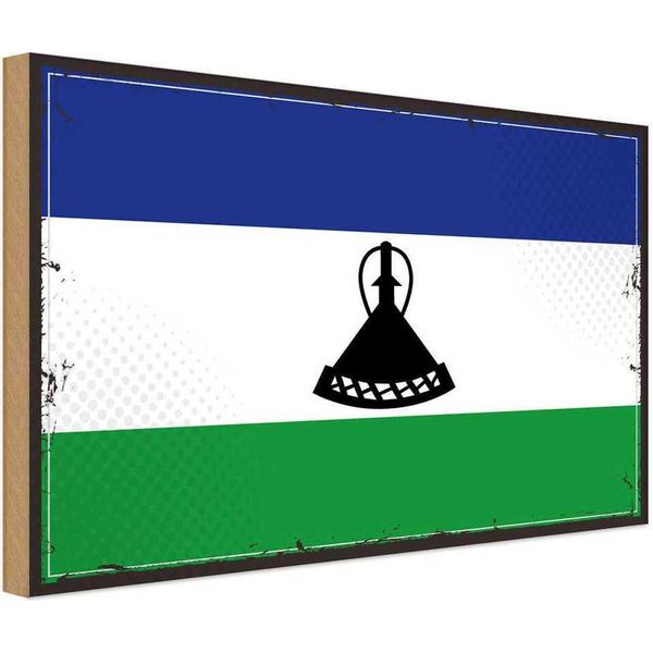 Vianmo Insegna In Legno 30X40 Cm Bandiera Lesothos Retro Flag Of Lesotho-image