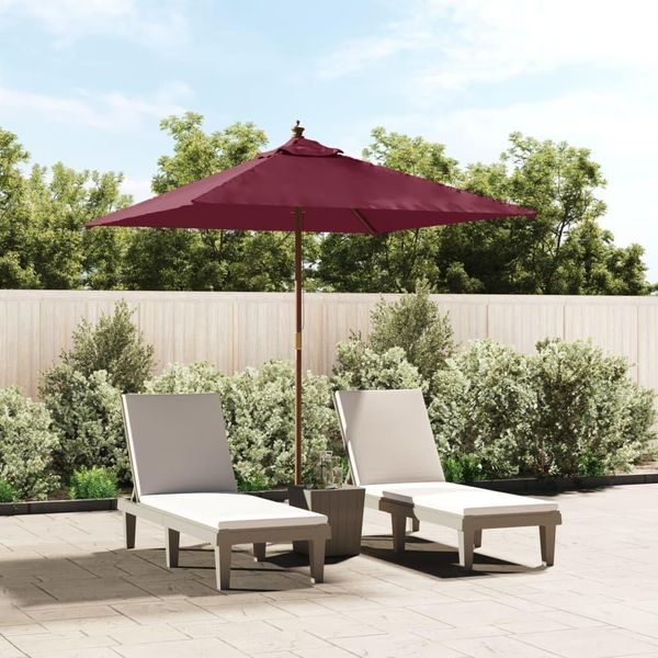The Living Store Ombrellone Con Palo In Legno Rosso Bordeaux 198X198X231 Cm-image