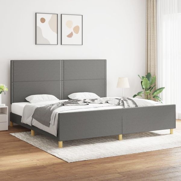 The Living Store Struttura Letto Con Testiera In Tessuto Grigio Scuro 200X200 Cm-image