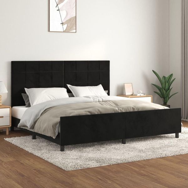 The Living Store Struttura Letto Con Testiera Nera 200X200 Cm In Velluto-image