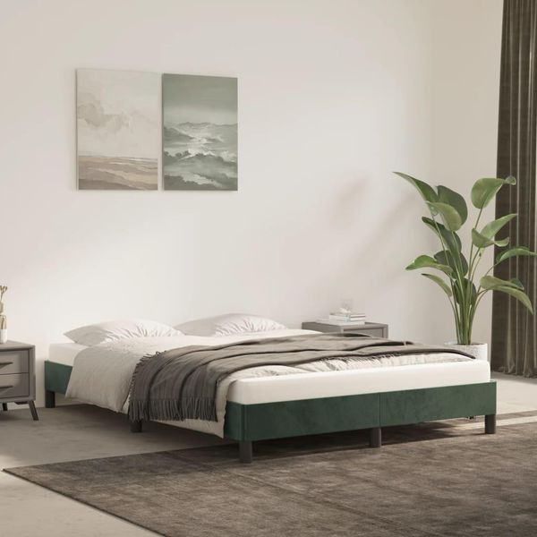 The Living Store Struttura Letto In Velluto Verde Scuro 140X200 Cm-image