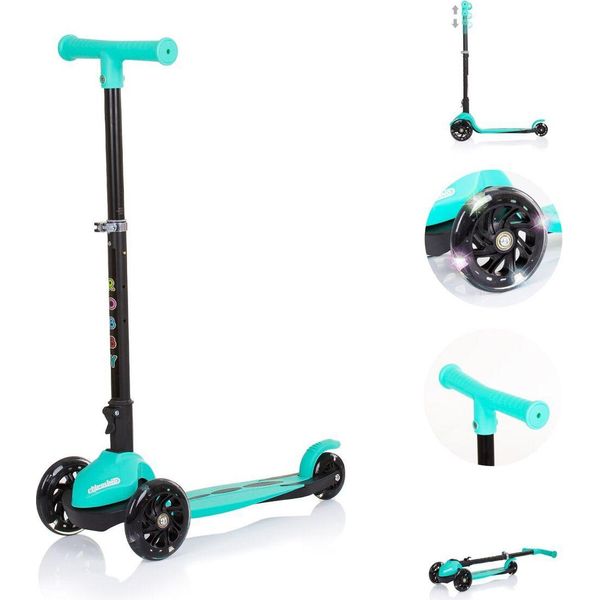 Chipolino Monopattino Per Bambini Robby 3 Ruote Led Manubrio Regolabile In Altezza Freno Pieghevole Turchese-image