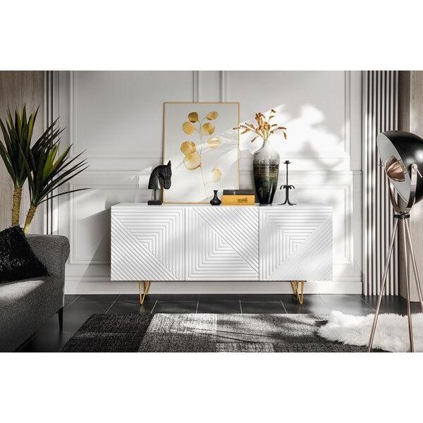 Cassettiera Pyramid 160X40X72Cm Bianco 3 Ante Mdf Senza Maniglie-image