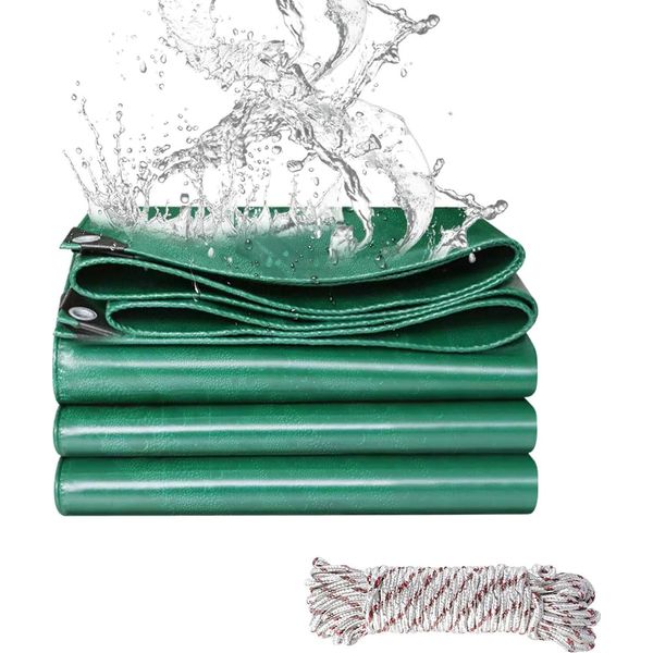 Telone In Pvc Con Occhielli Rinforzati Telone Antistrappo Resistente Ai Raggi Uv Copertura Impermeabile Per Mobili, Pavimenti, Coperture Multiuso, Verde (2X3 M)-image