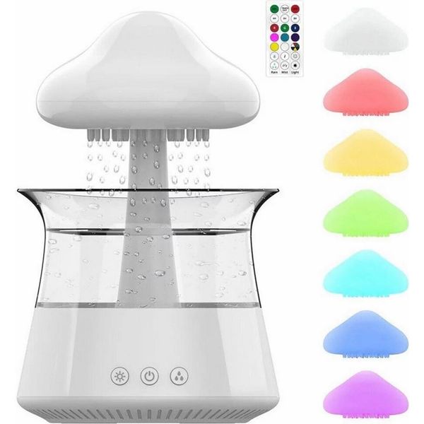 Umidificatore A Nuvola 450 Ml Con Telecomando, Diffusore D'olio Umidificatore A Nuvola A Pioggia, Luce Notturna A Led Con 7 Colori Per Camera Dei Bambini Ufficio Camera Da Letto-image